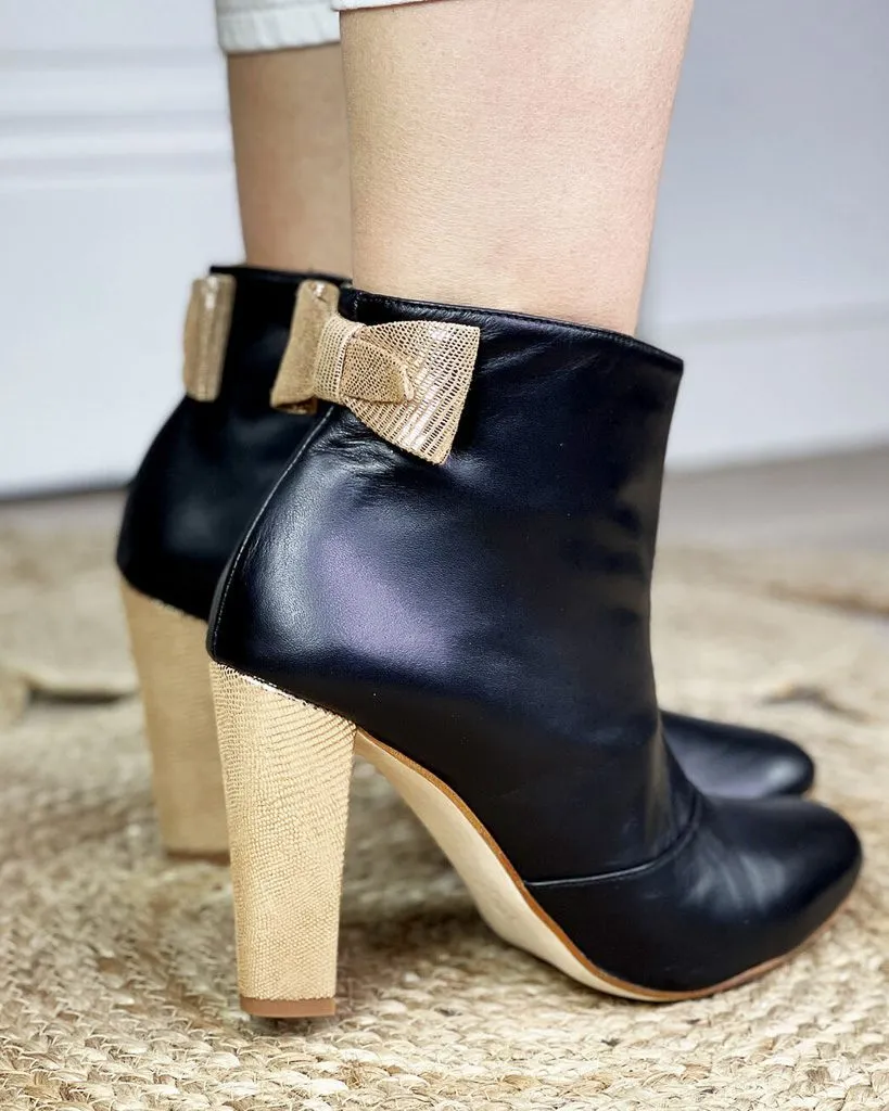 Dessine Moi Un Soulier bottines cuir noir bronze talon