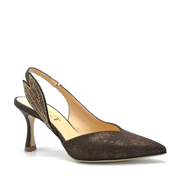 Elata 16150 slingback laminée marron strass talon 7,5 cm