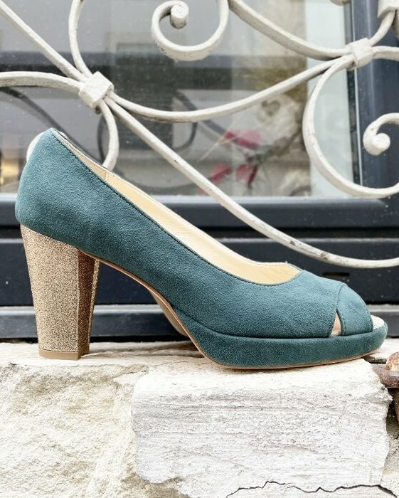 Dessine Moi Un Soulier escarpin plateforme velours eucalyptus