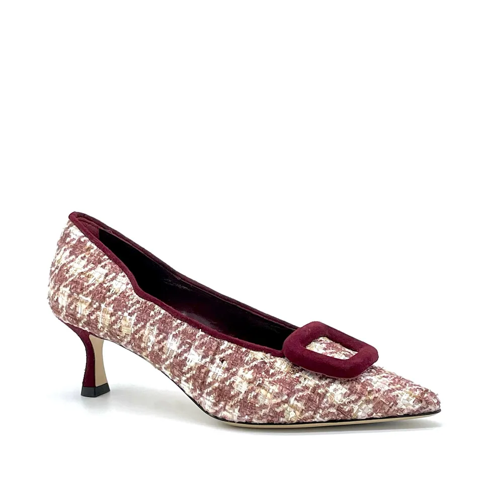 Elata 55506 escarpins tweed bordeaux boucle daim