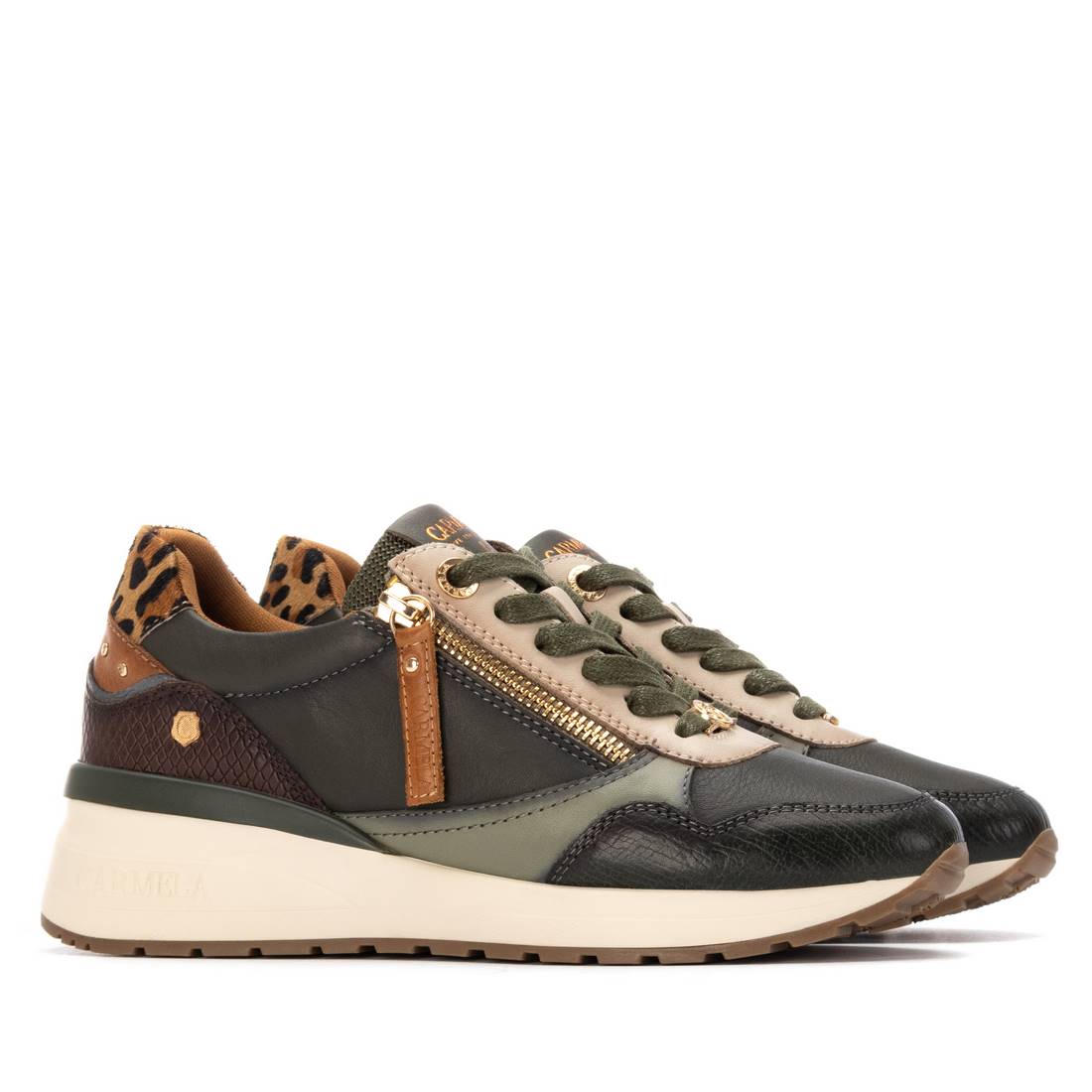 Carmela 16244204 basket cuir kaki semelle amovible