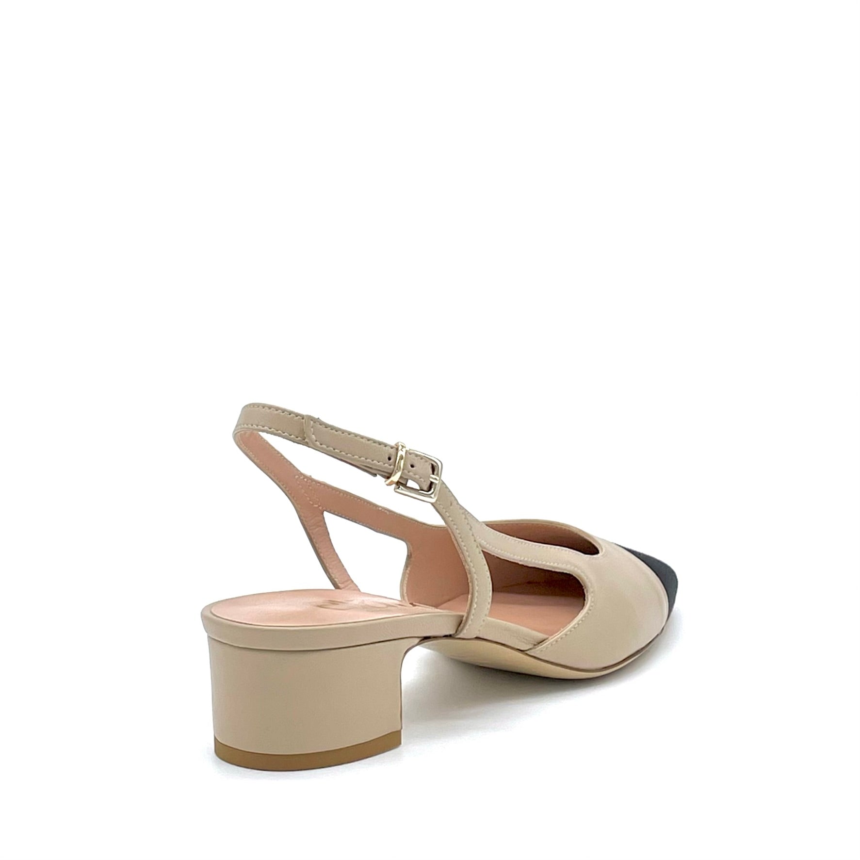 ELATA 14166 slingback cuir beige noir talon 3,5 cm