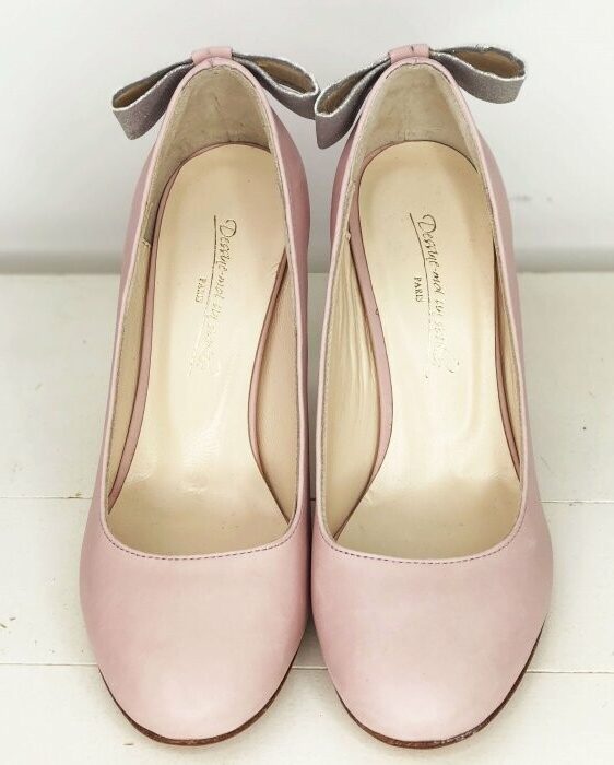 Dessine Moi Un Soulier escarpin cuir vieux rose paillettes argent