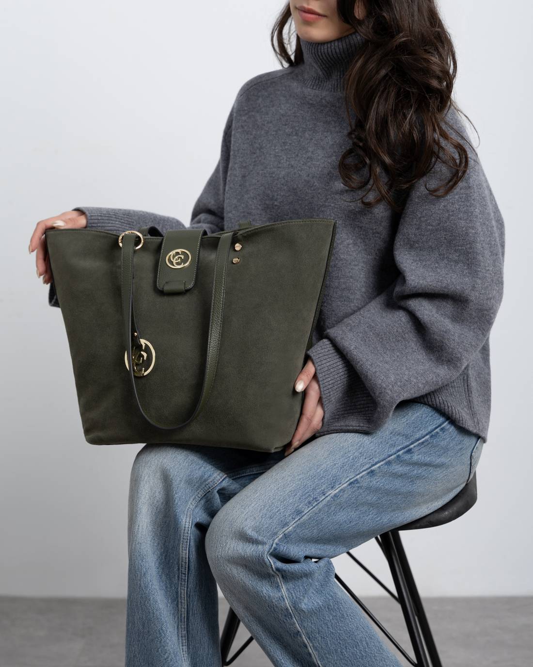 Carmela 18616203 shopper cuir kaki 31x46x17cm