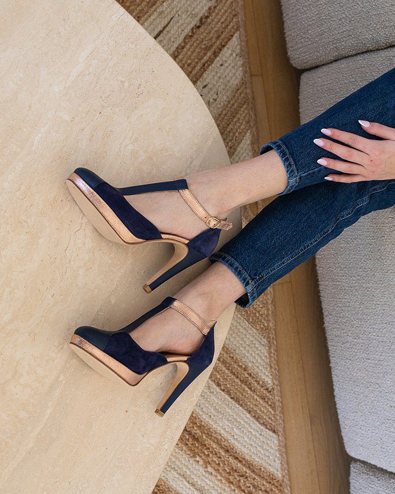Dessine Moi Un Soulier salomé plateforme cuir marine