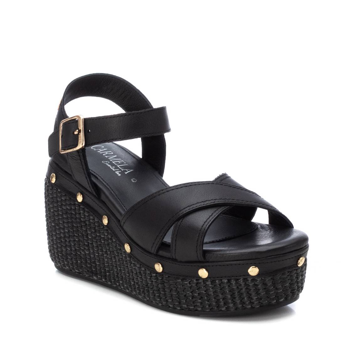 Carmela 16075001 sandale cuir noir compensée 9 cm