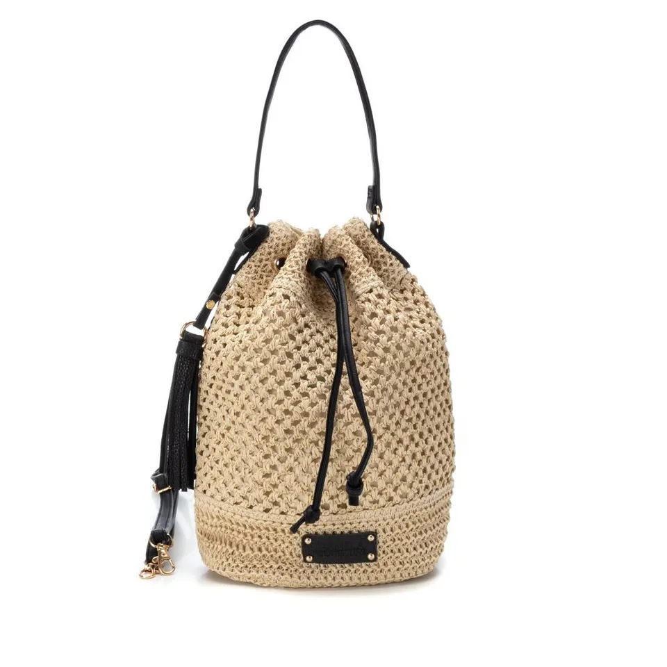 Carmela 18609702 sac seau rafia marron cordon
