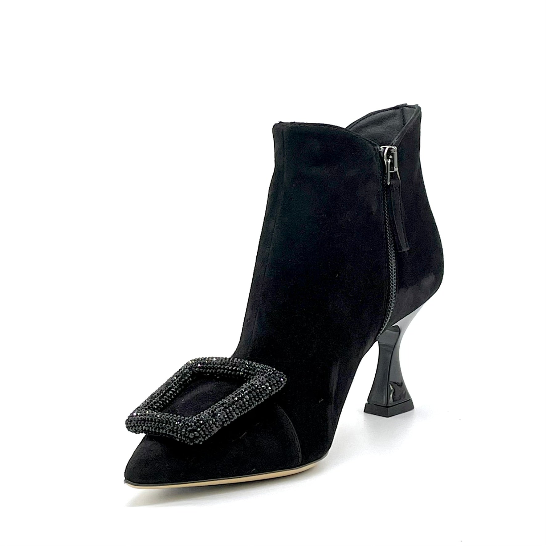 ELATA 55533 bottine suède noir bijou talon 7,5 cm