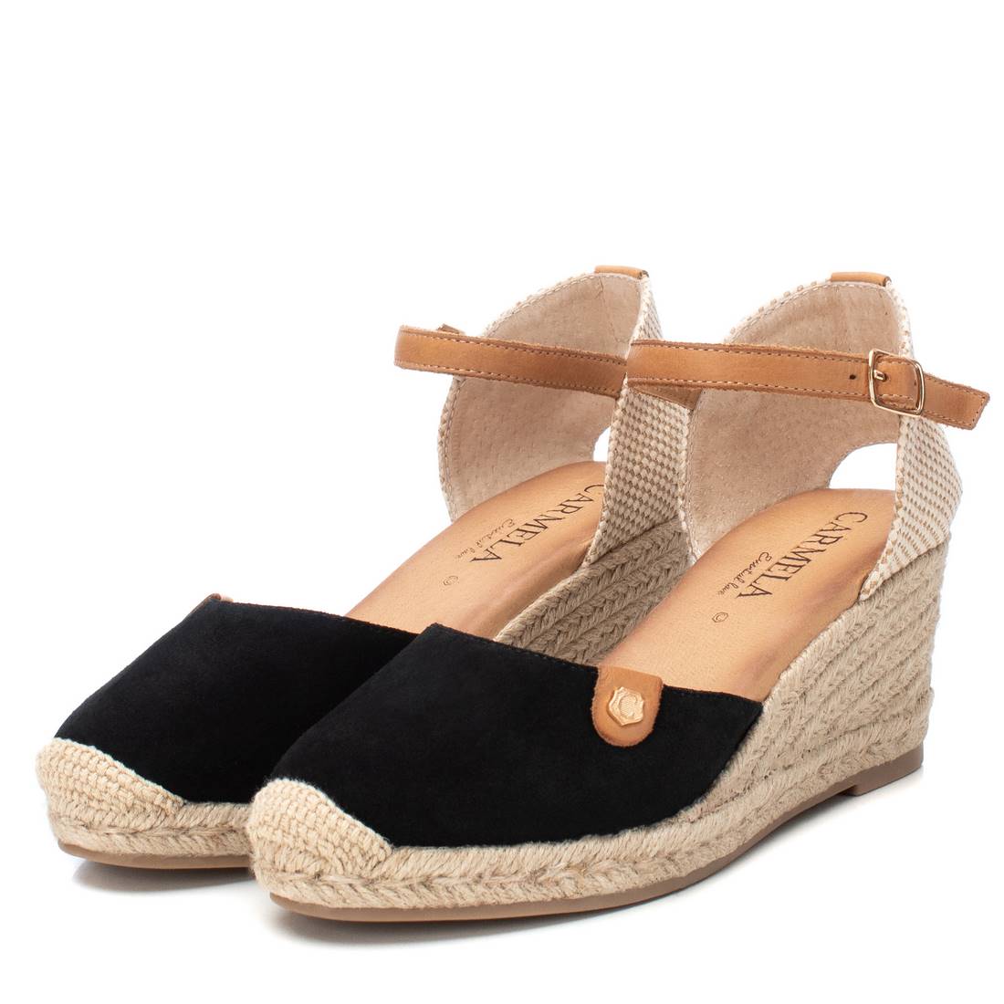 Carmela 16161801 espadrilles cuir noir compensées
