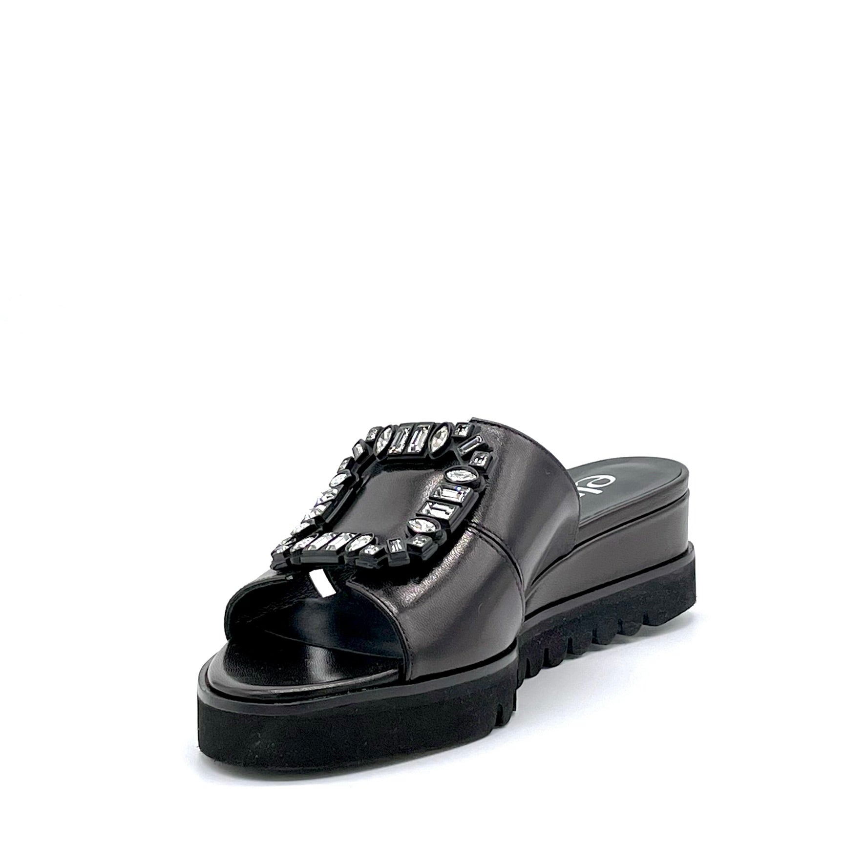 ELATA 15178-1 mule cuir noir bijou compensée 5 cm