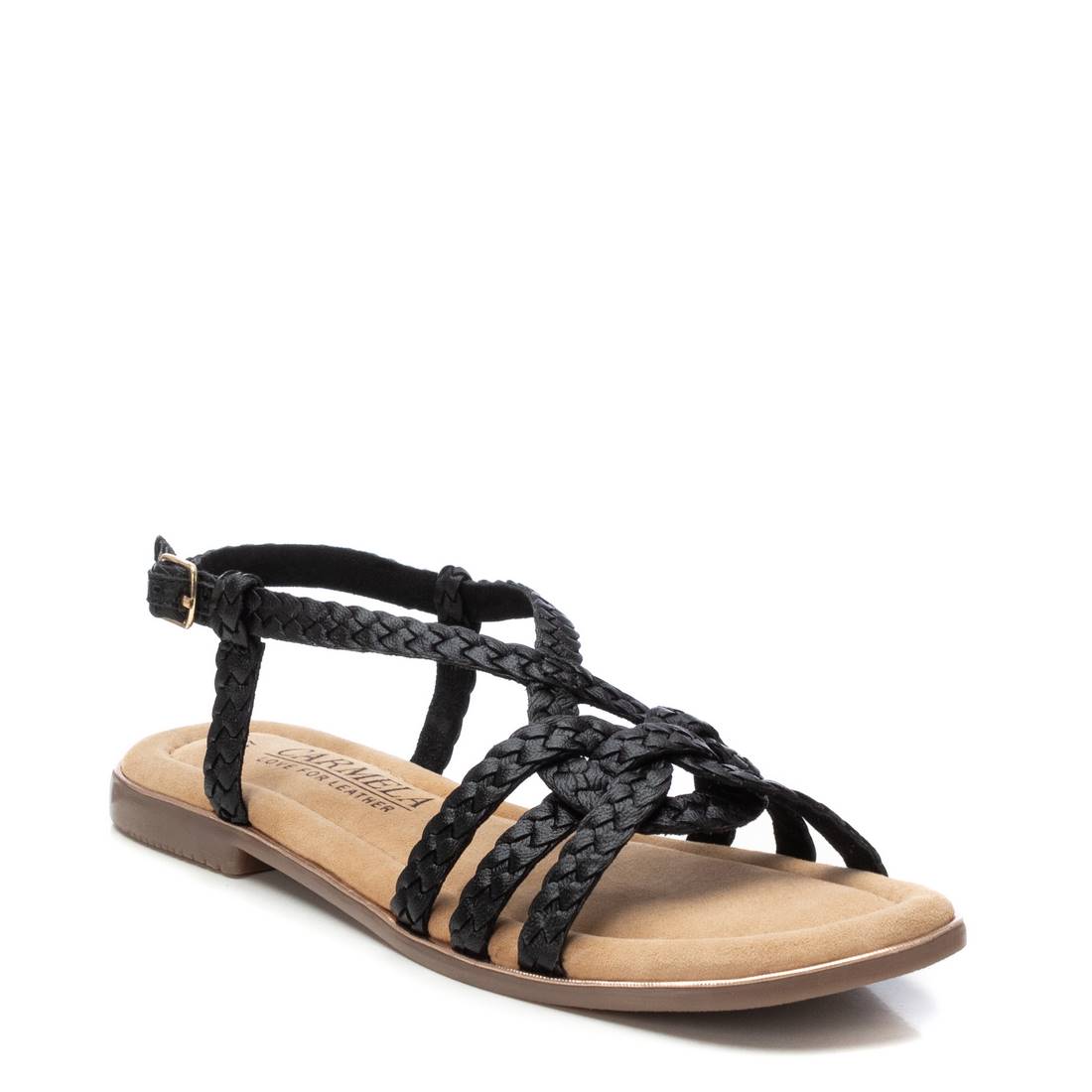 Carmela 16238801 sandale cuir noir tressée plate