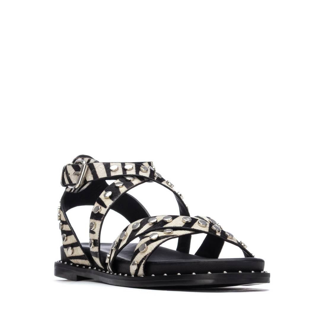 Carmela 16239308 sandale cuir zèbre cloutée plate