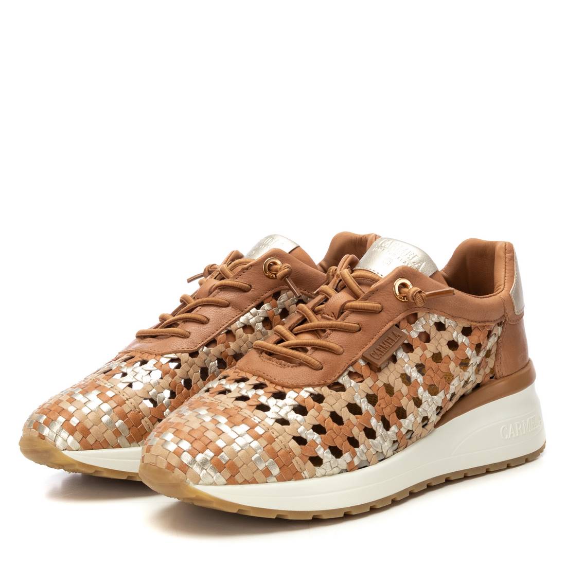 Carmela 16228704 baskets femme camel cuir tressé