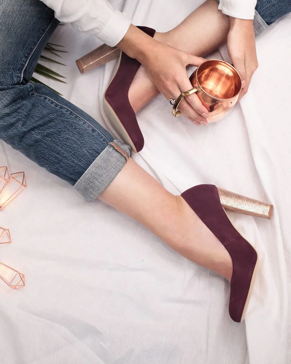 Dessine Moi Un Soulier escarpin velours grenat bronze