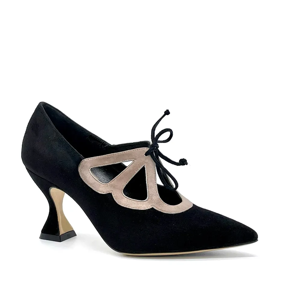 ELATA 53516 derby daim noir crème talon 7,5 cm