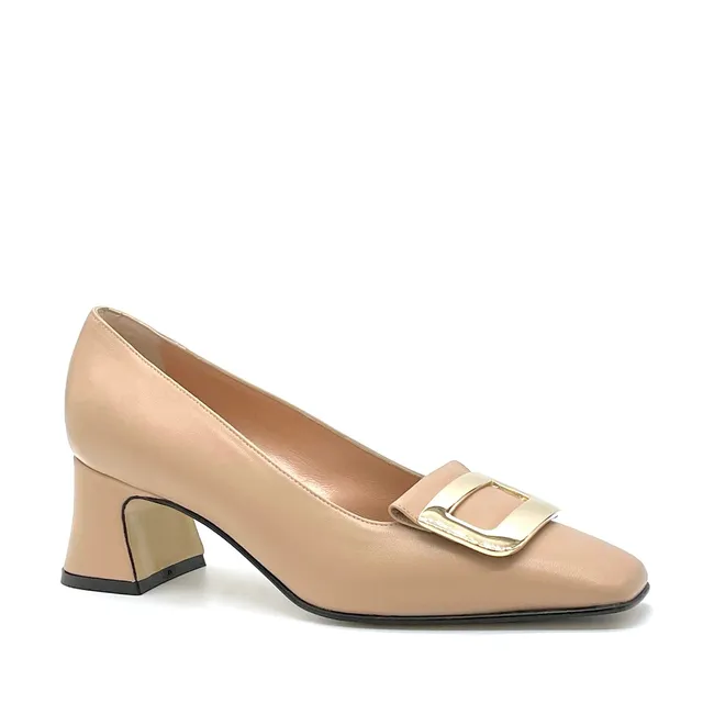 Elata 53508 escarpins cuir beige boucle or 5,5 cm
