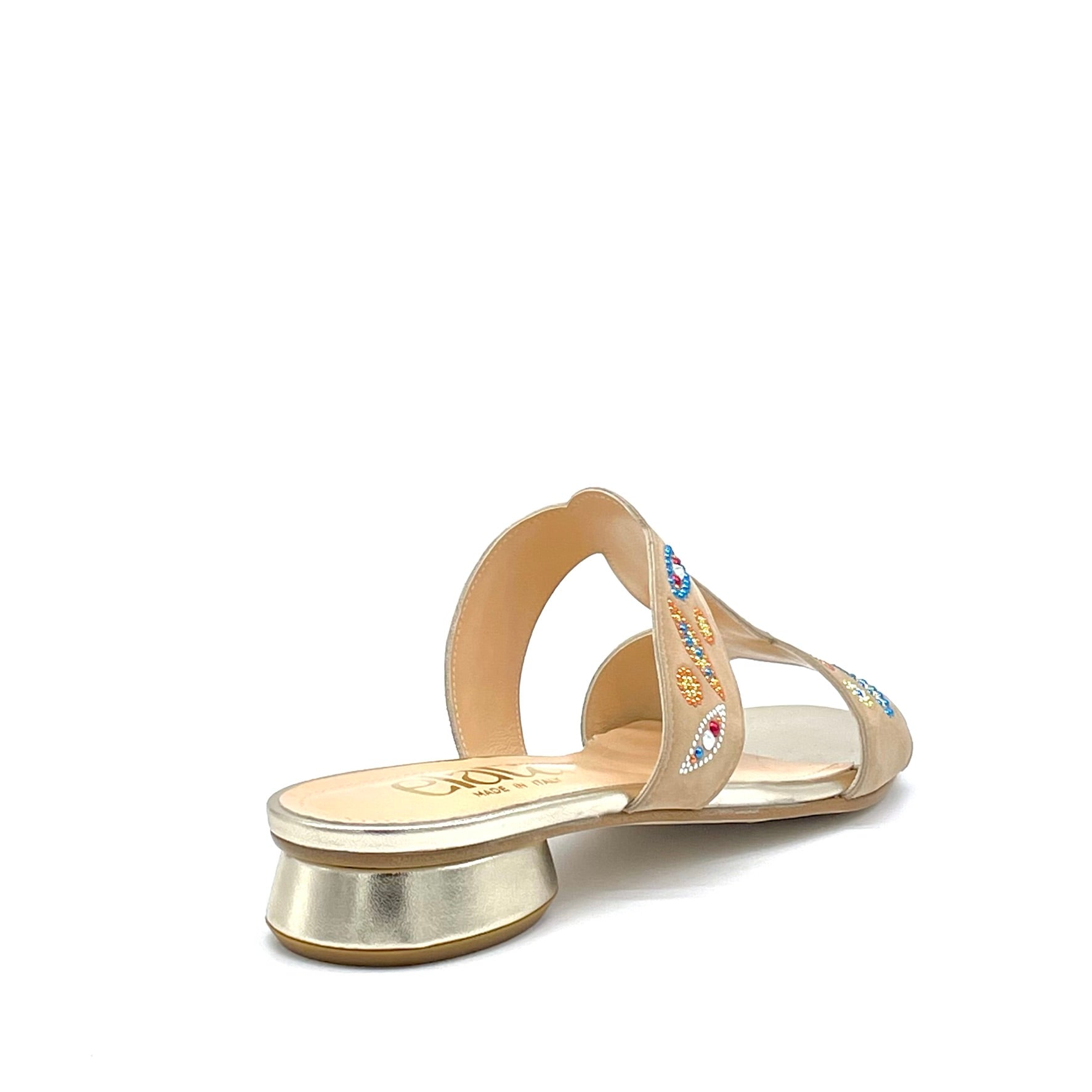 Elata 15181-1 mule suède sable doré strass talon 1 cm