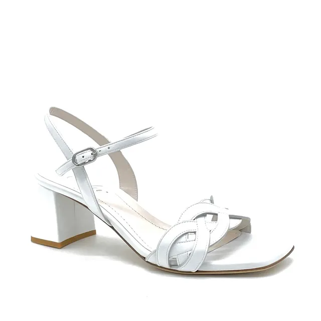 ELATA 12122 sandales cuir blanc tressé talon 5,5 cm