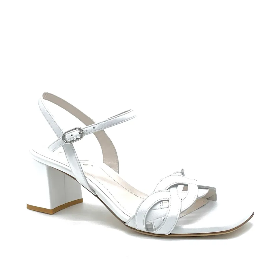 ELATA 12122 sandales cuir blanc tressé talon 5,5 cm