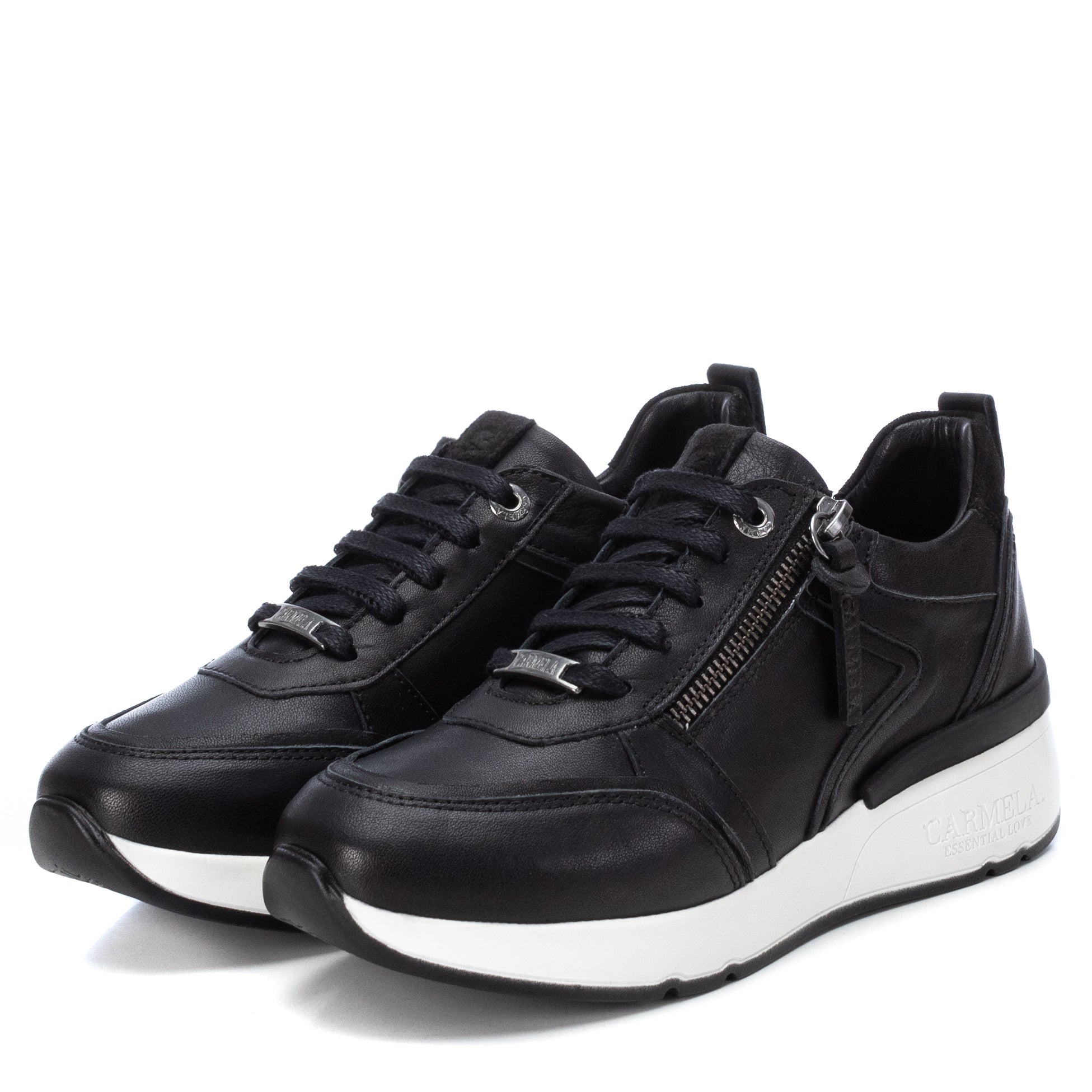 Carmela 16020801 basket cuir noire plate zippée