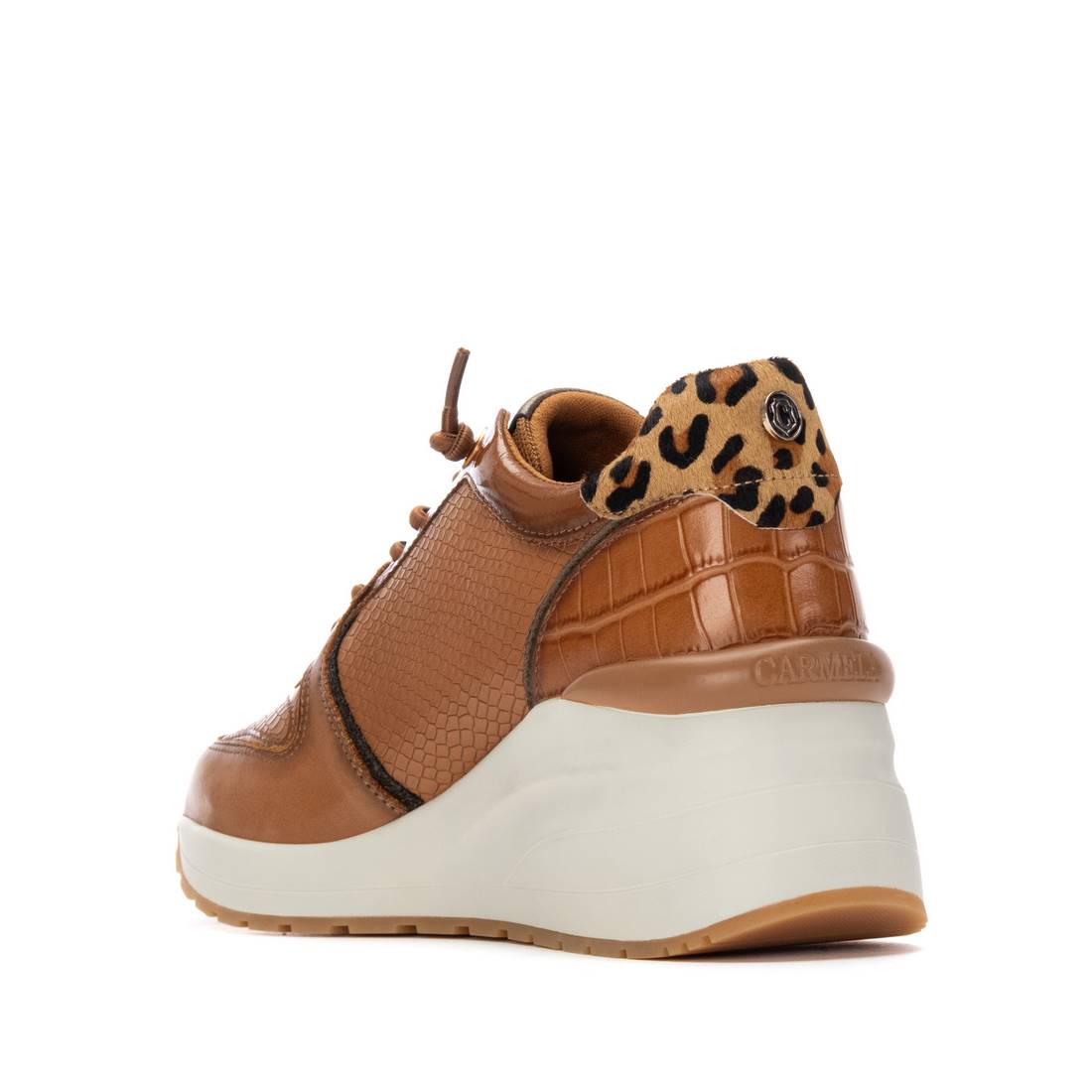 Carmela 16244403 basket femme camel cuir compensée lacets
