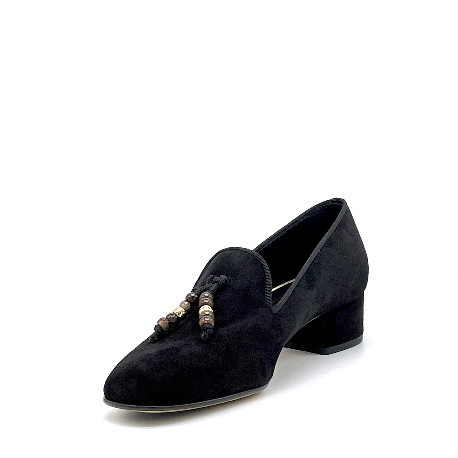 ELATA 56527 mocassin daim noir perles talon 3,5 cm