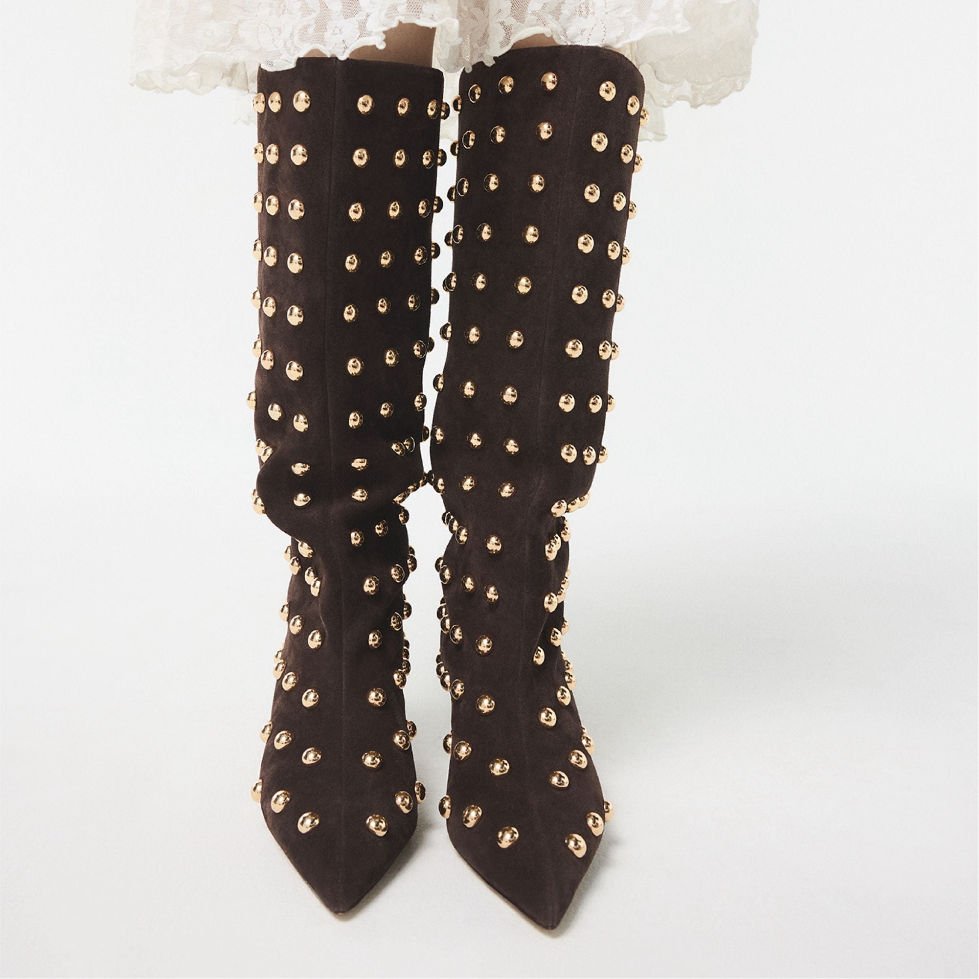 ALDO Selora bottes hautes marron clous dorés talon fin