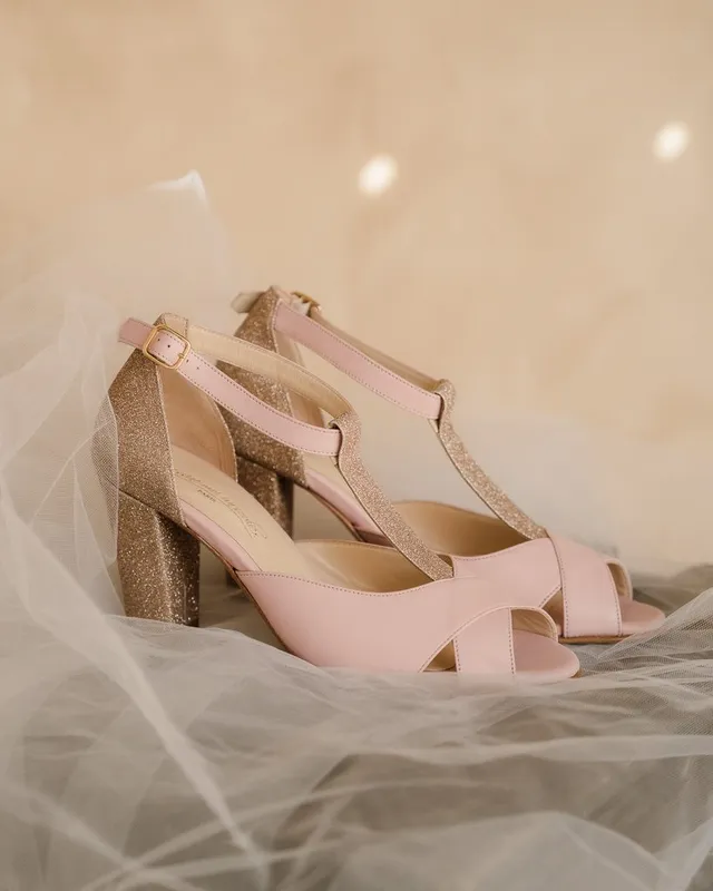 Dessine Moi Un Soulier Salomé escarpins vieux rose paillettes cuir