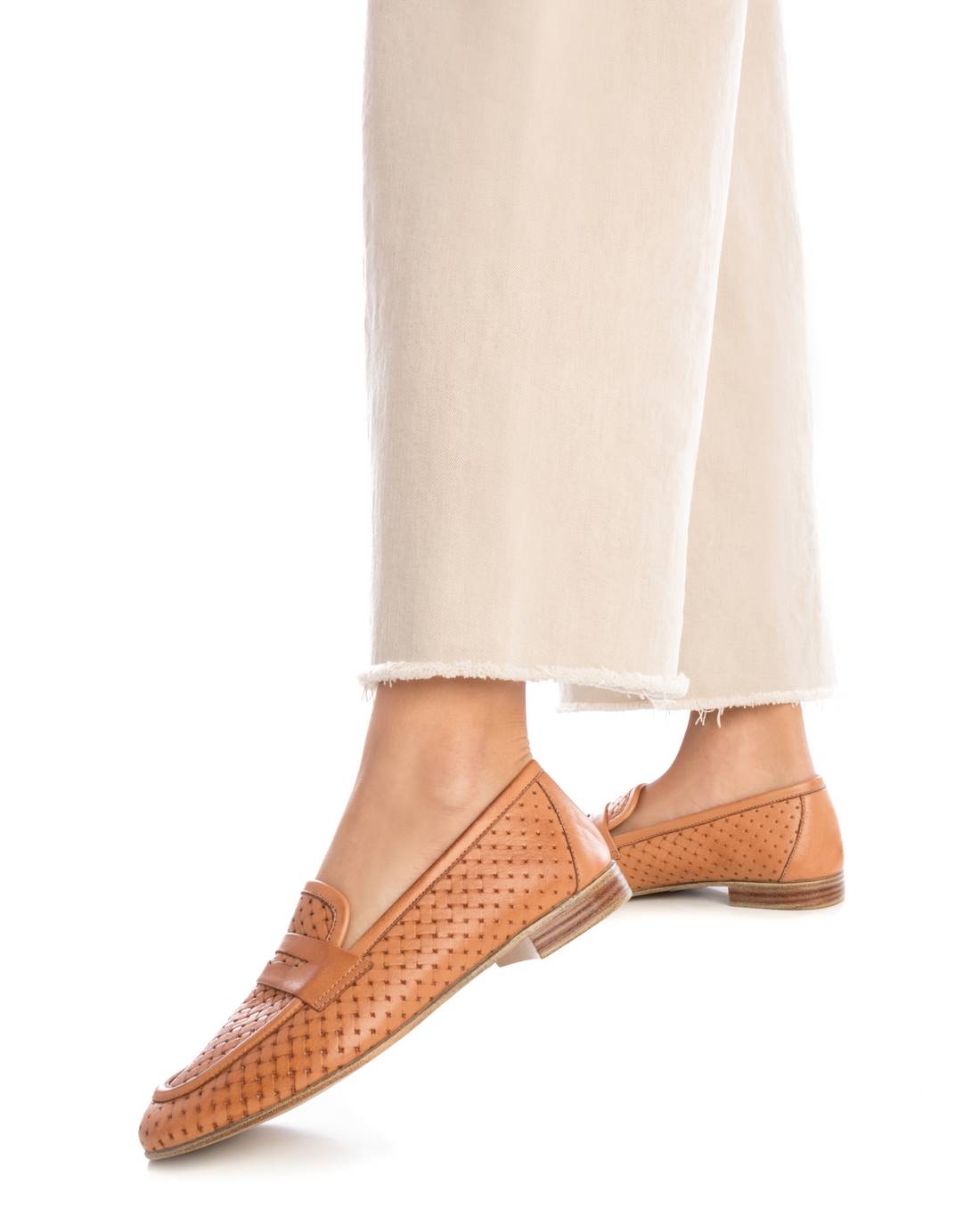 Carmela 16155801 mocassins cuir marron plats tressés