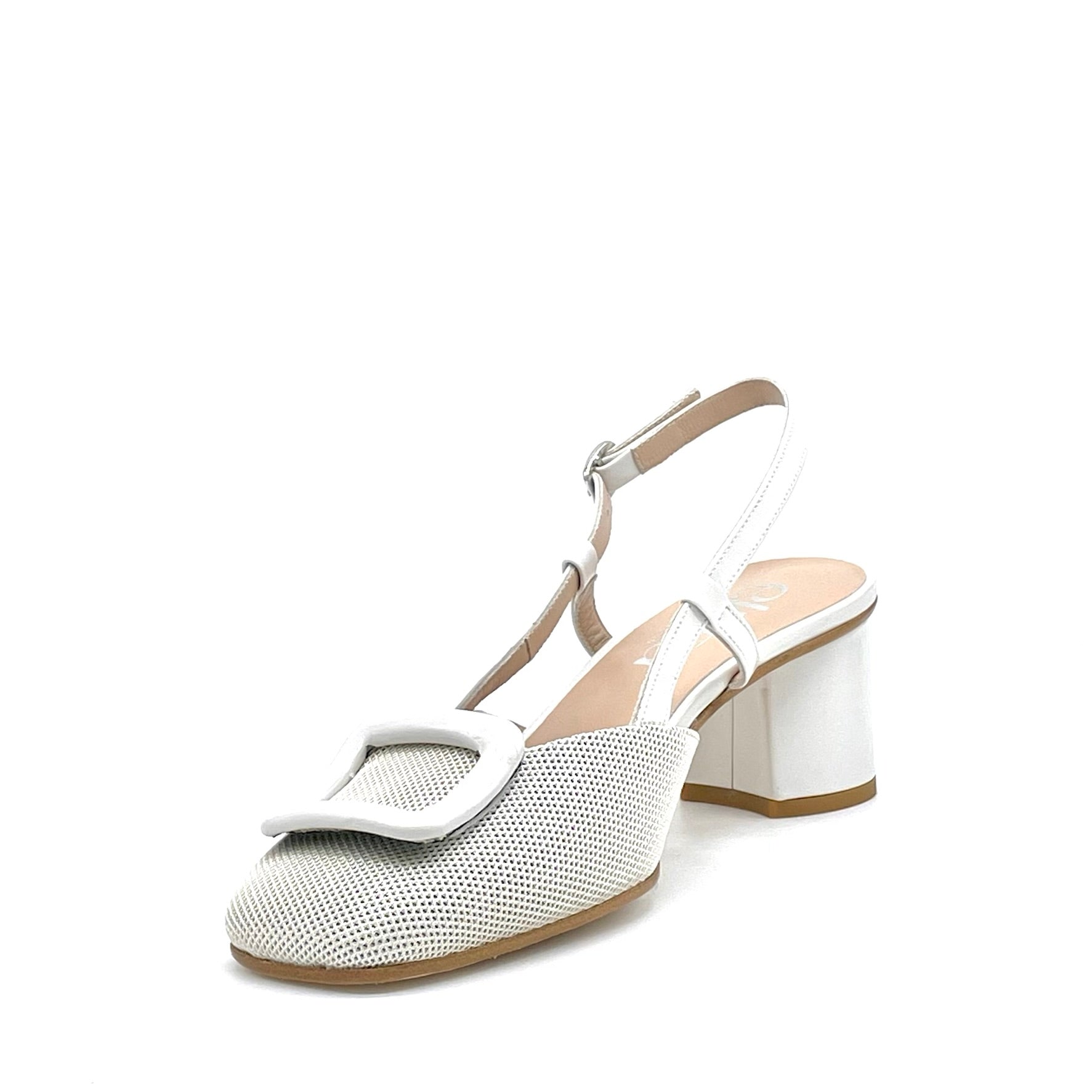 Elata 15168 slingback cuir latte tissu talon 5,5 cm