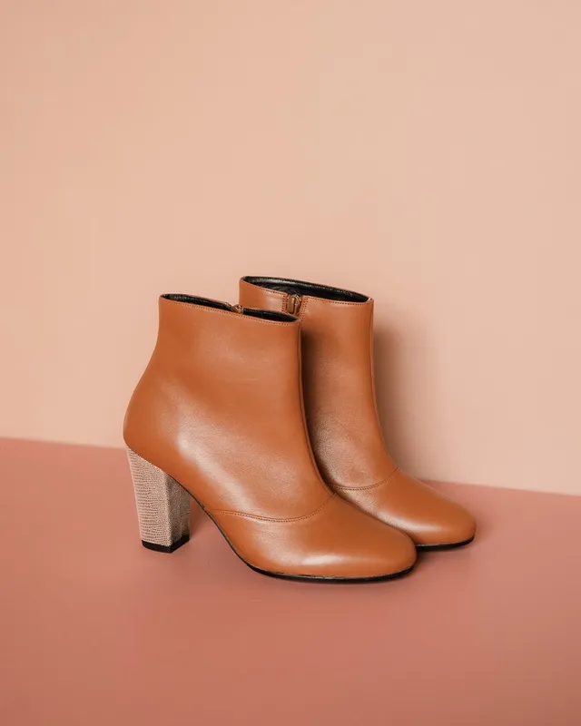 Dessine Moi Un Soulier bottine talon cuir marron vipérine bronze