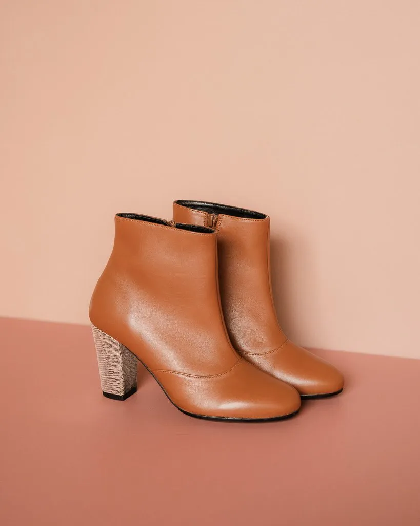 Dessine Moi Un Soulier bottine talon cuir marron vipérine bronze