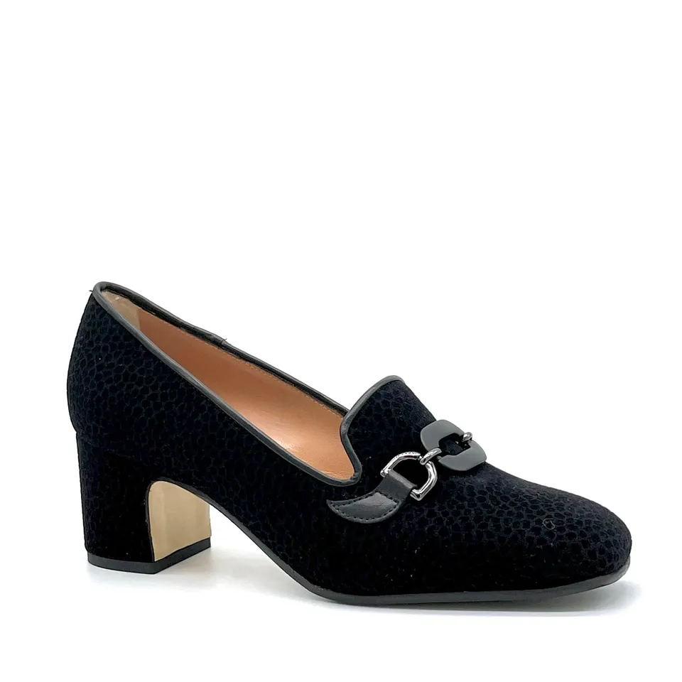 Elata 74702 mocassins daim imprimé noir talon 5,5 cm