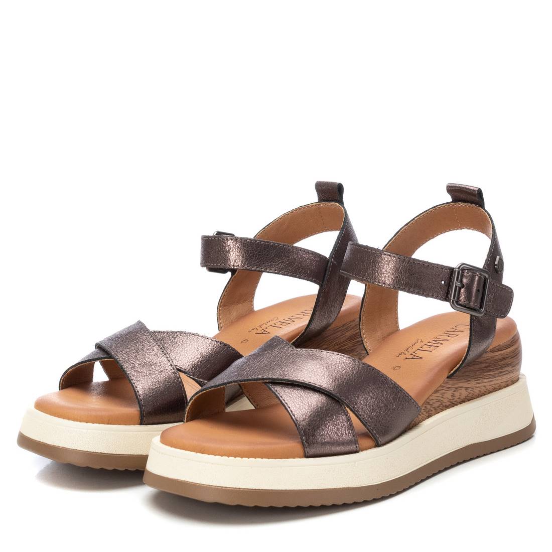 Carmela 16161101 sandale gris cuir métallisé 6 cm
