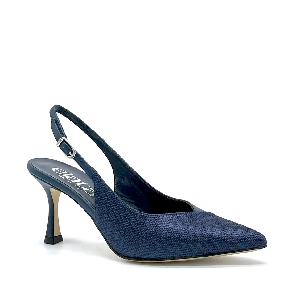 ELATA 16153 slingback piqué cuir bleu talon 7,5 cm