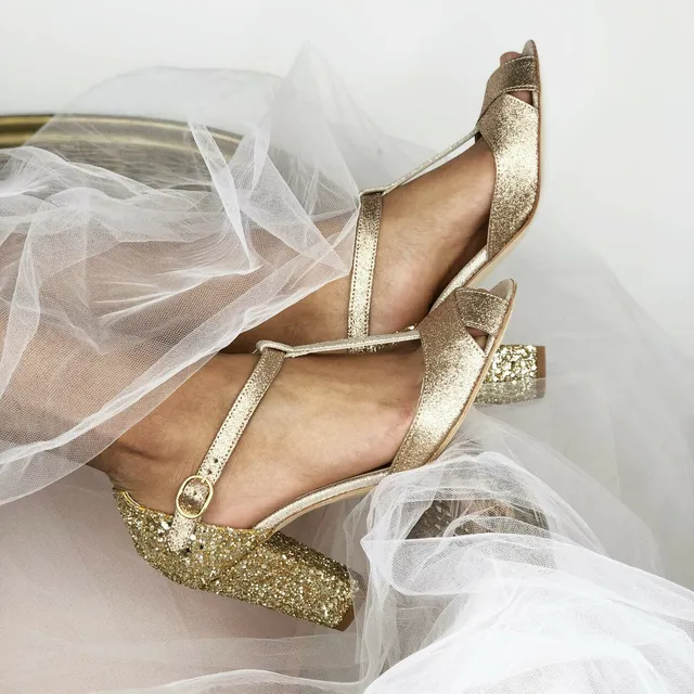 Dessine Moi Un Soulier Salomé dorée escarpins glitter