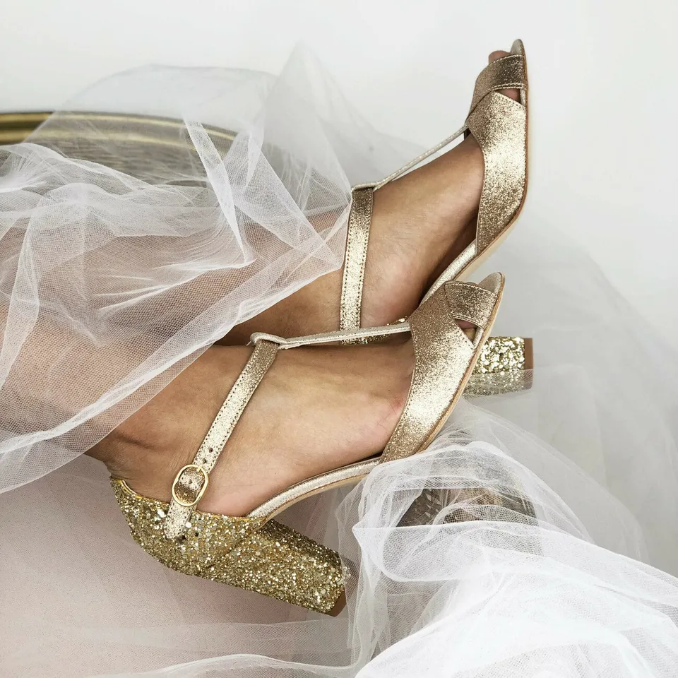 Dessine Moi Un Soulier Salomé dorée escarpins glitter