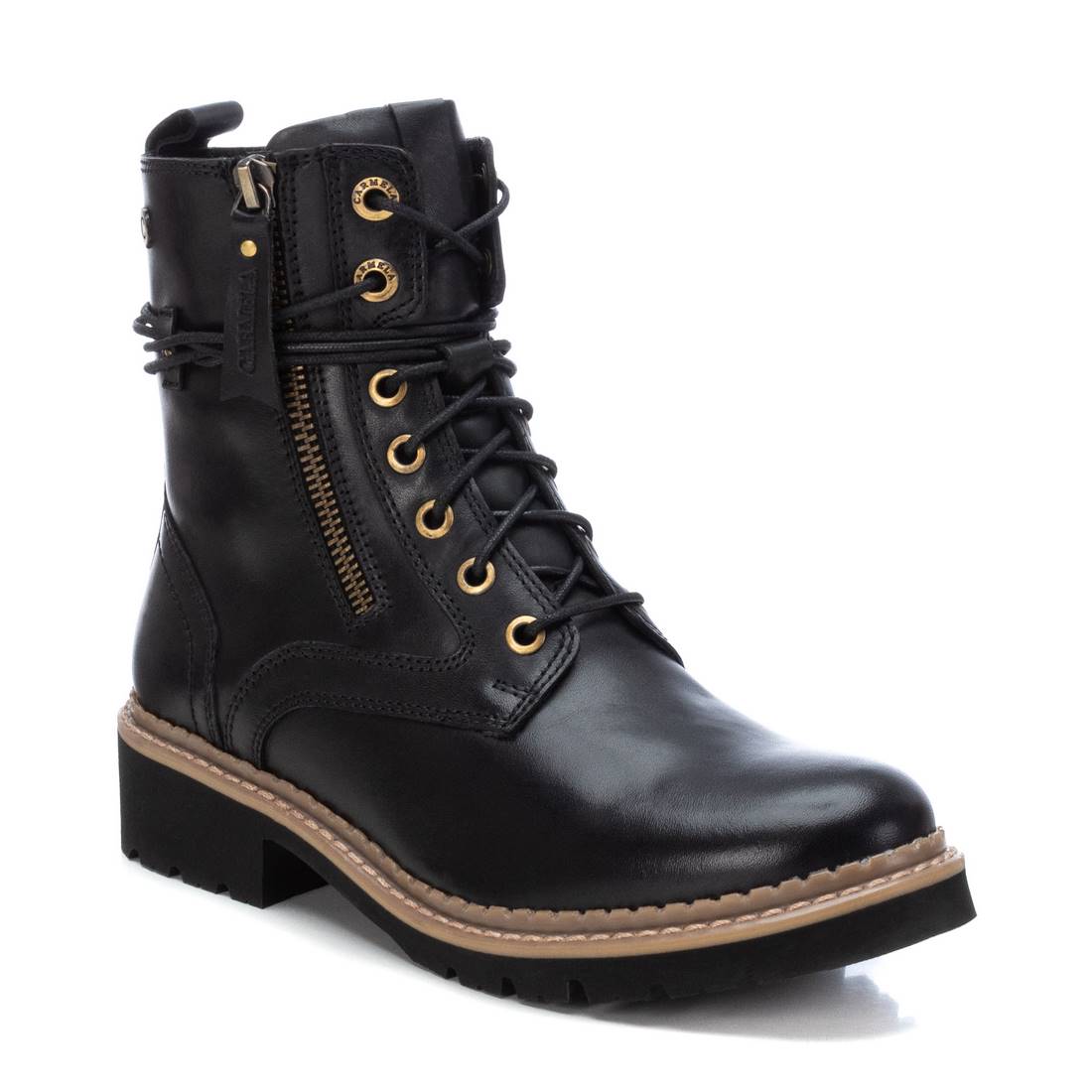 Carmela 16102801 bottine cuir noir lacets militaire