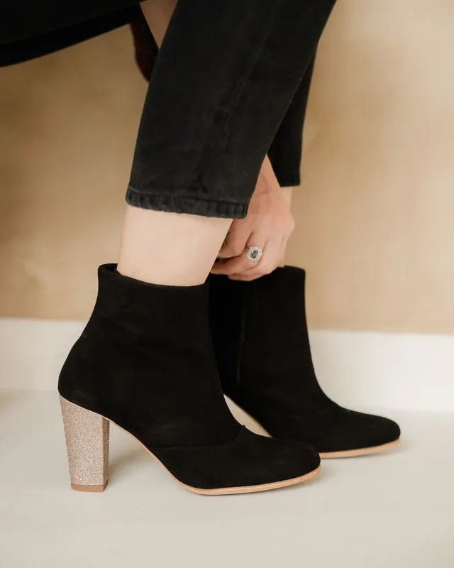 Dessine Moi Un Soulier bottine velours noir paillettes or talon petit