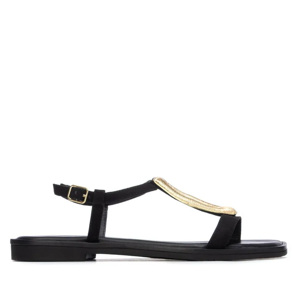 Carmela 16329002 sandale cuir noir plate boucle