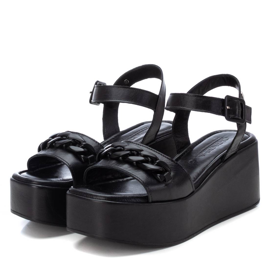 Carmela 16076908 sandale compensée noir cuir