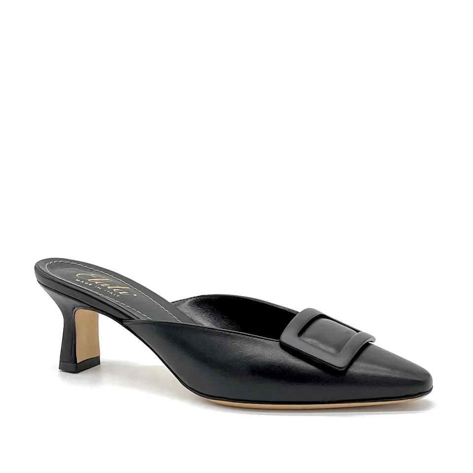 Elata 11156B sabot cuir noir à boucle