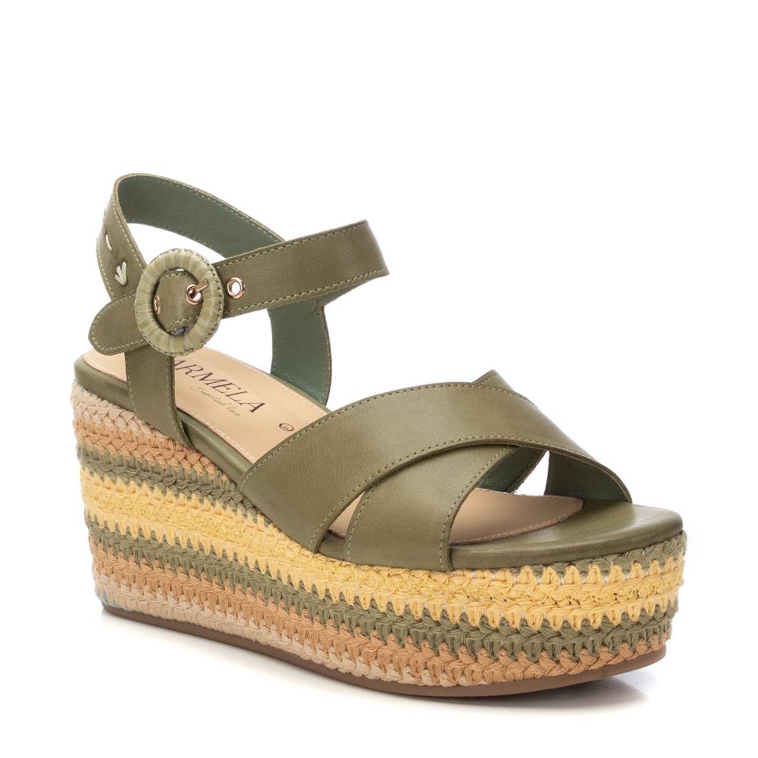 Carmela 16223807 sandales cuir kaki compensées 8 cm
