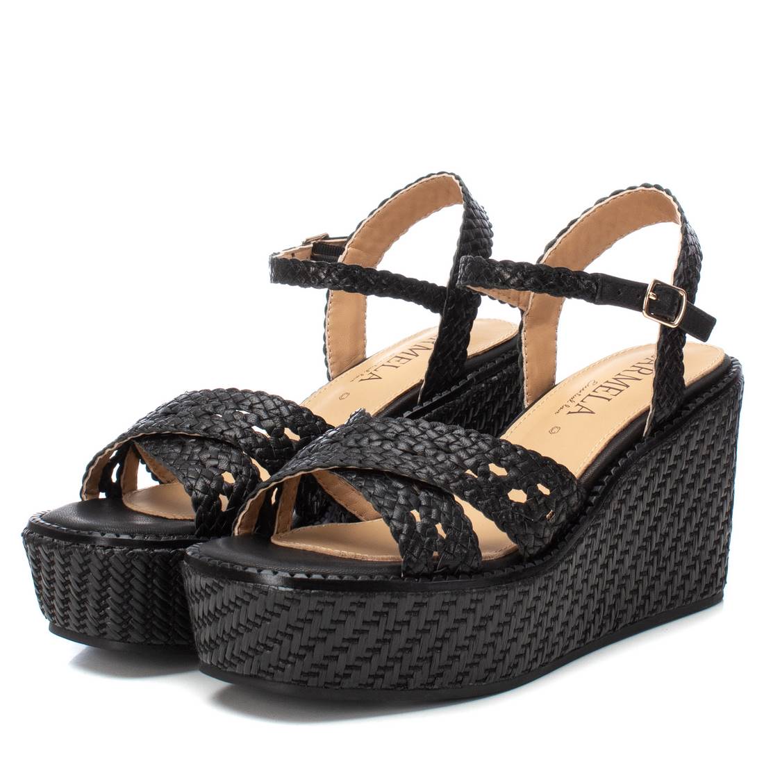 Carmela 16148403 sandales compensées noir cuir 9 cm