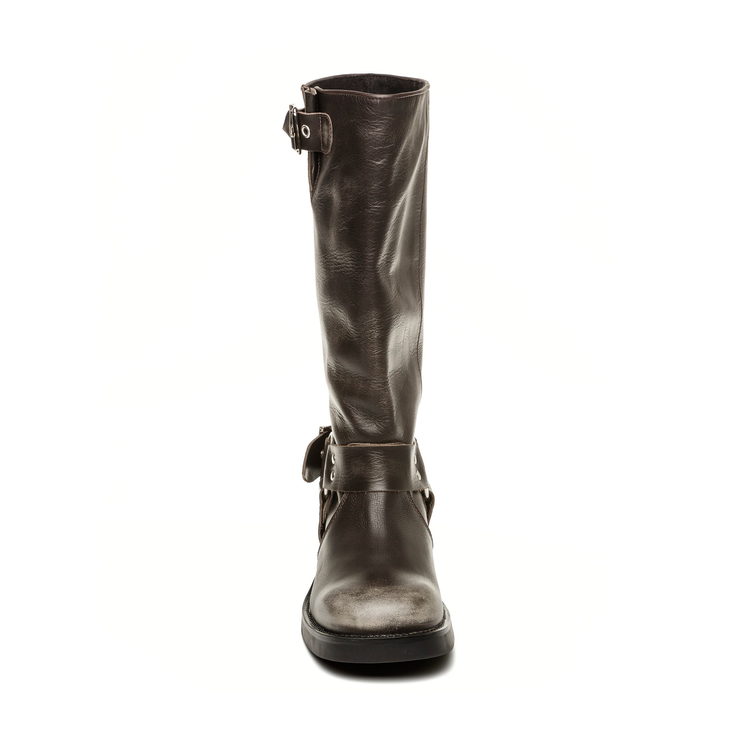 Steve Madden Beau botte moto cuir gris talon 3,5 cm
