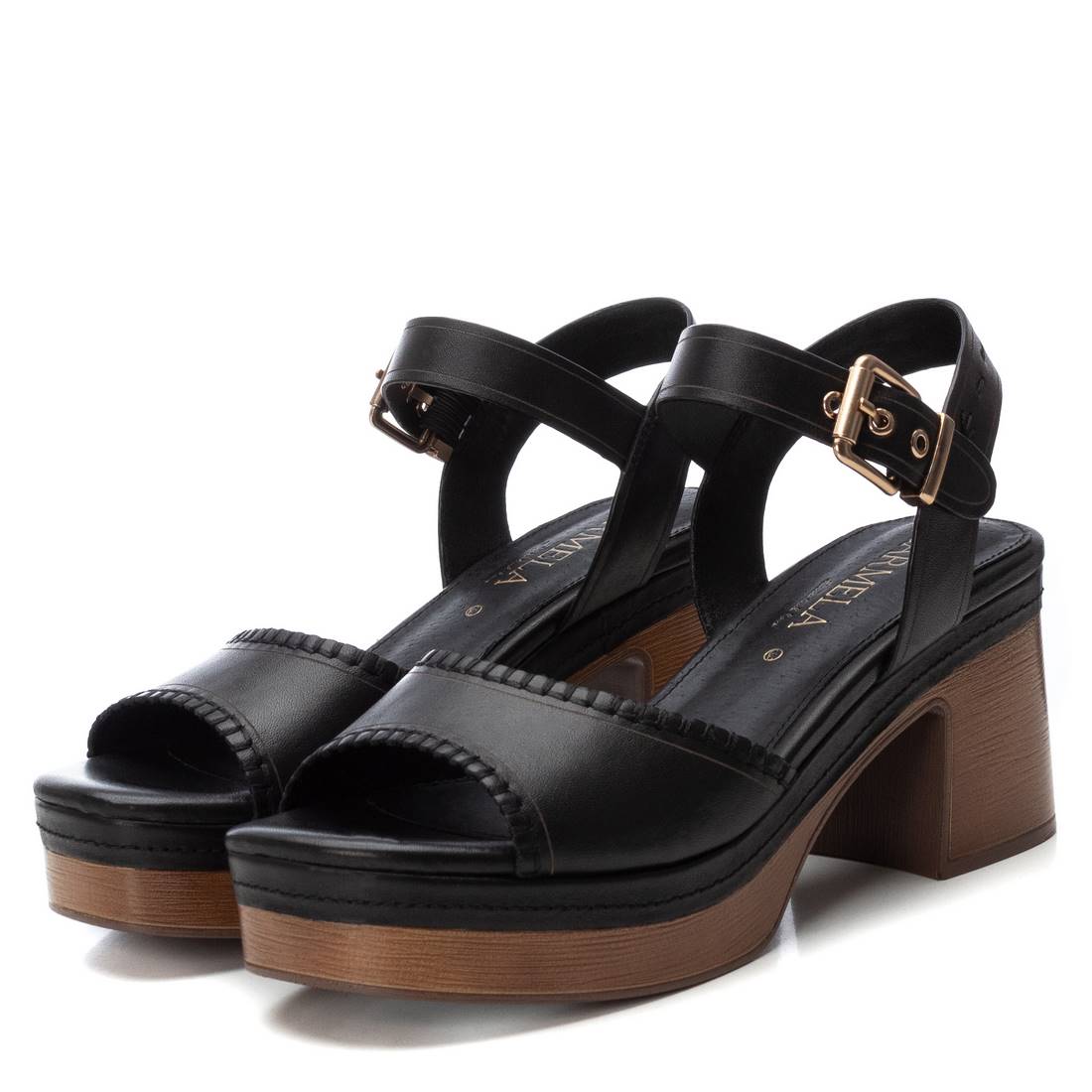 Carmela 16220702 sandales cuir noir talon compensé