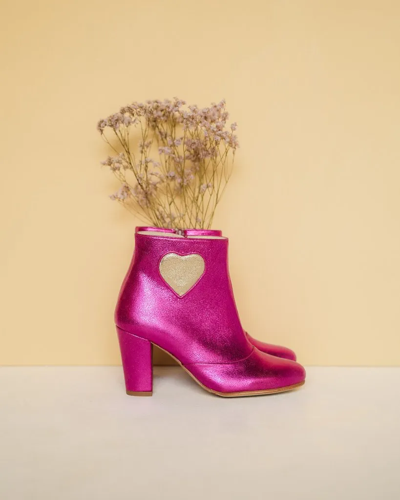 Dessine Moi Un Soulier Coeur bottine cuir fuchsia talon