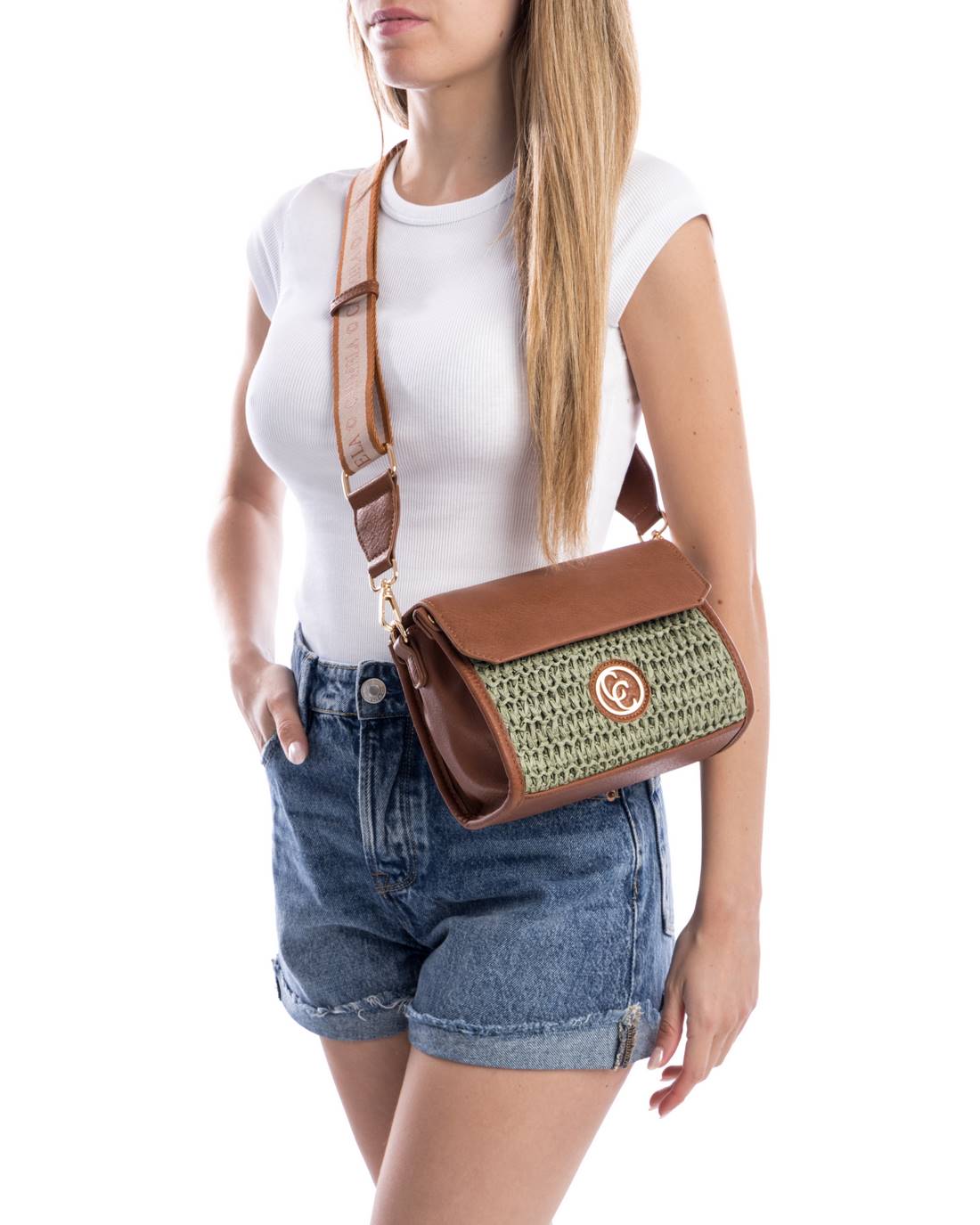 Carmela 18613104 sac bandoulière vert rafia