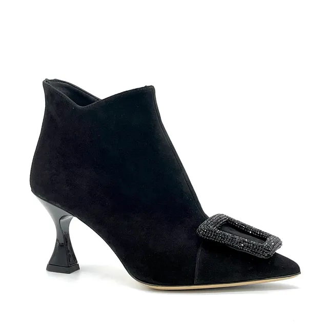 ELATA 55533 bottine suède noir bijou talon 7,5 cm