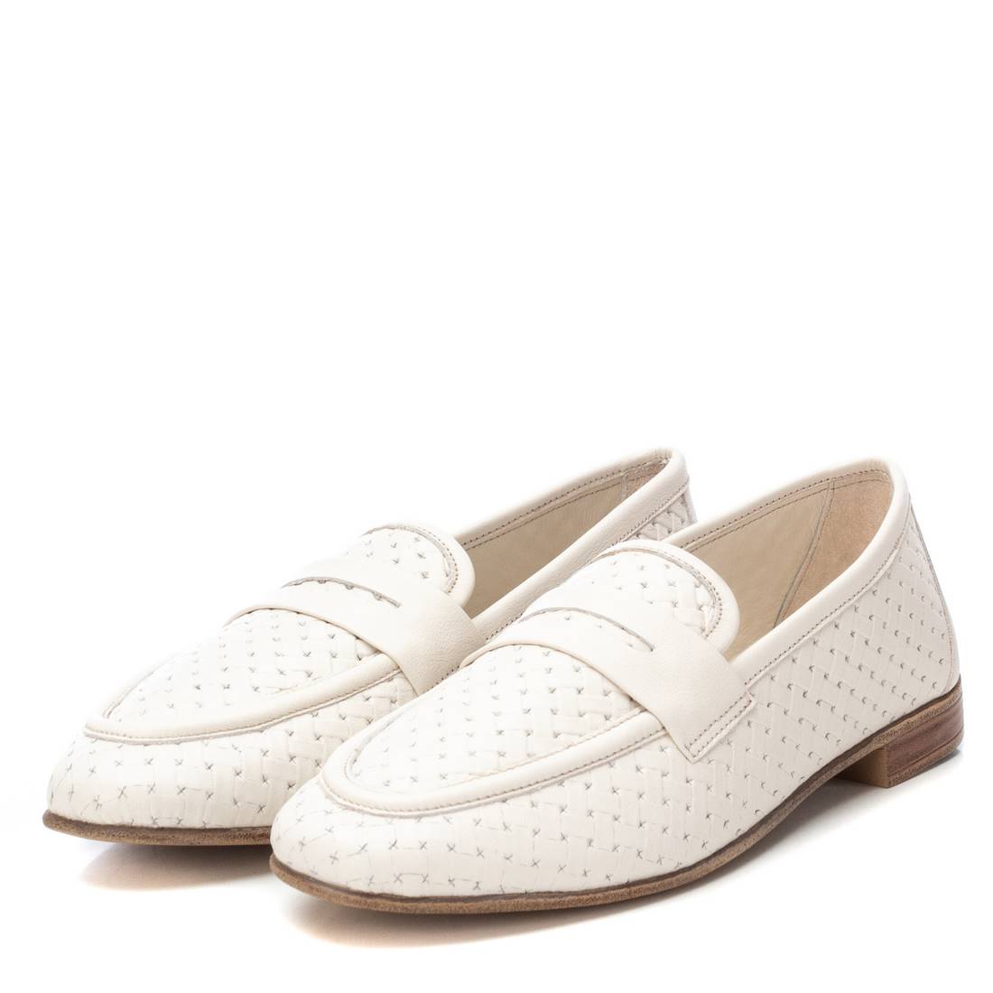 Carmela 16155802 mocassins cuir blanc femme tressé plat